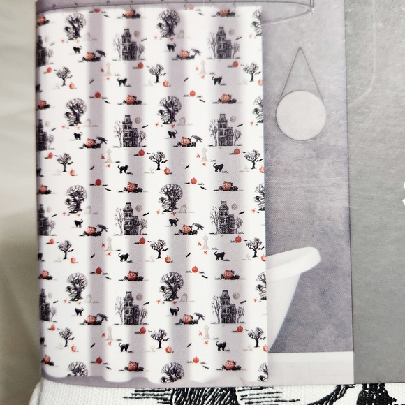NWT Halloween Cute Spooky Print Shower Curtain Halloween Decor - Picture 2 of 4